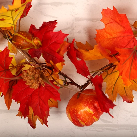 Artificial Sunflower Maple Leaf Garland Fall Autumn Thanksgiving Decoration Realistic Satin Foliage Vine For Home Party