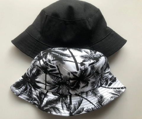 Reversible Coconut Palm Print Bucket Hat Polyester Sun Protection Tropical Style Outdoor Beach Travel Hat For Men Women