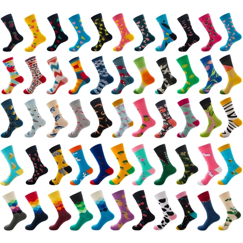 Fashion Crew Socks Cotton Blend Novelty Patterned Argyle Animal Fruit Colorful Breathable Casual Mid Tube For Men Women