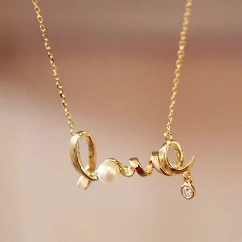 Clavicle Necklace Alloy Artificial Pearl Rhinestone Cursive Love Letter Pendant Korean Style Elegant Jewelry For Women