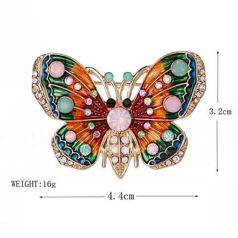 Schmetterling Brosche Pin Vintage Legierung Bunte Emaille Strass Faux Edelstein Elegante Insekten Schmuck Frauen Geschenk
