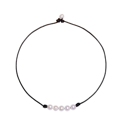Handmade Natural Freshwater Pearl Choker Necklace Genuine Leather Cord Bohemian Fashion Jewelry For Women