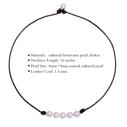 Handmade Natural Freshwater Pearl Choker Necklace Genuine Leather Cord Bohemian Fashion Jewelry For Women