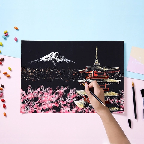 Scratch Art Paper Colorful City Night Scene DIY Handmade Drawing Board With Tools Creative Hobby Gift