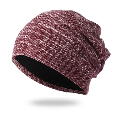 Gorro De Punto Acrílico Cálido Doble Capa Forro Polar Rayas Jaspeadas Gorro Invierno Hombres Mujeres Unisex