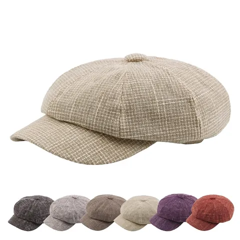 Newsboy Cap Octagonal Painter Hat Retro Plaid Polyester Cotton Blend British Casual Style Fashion For Men Women