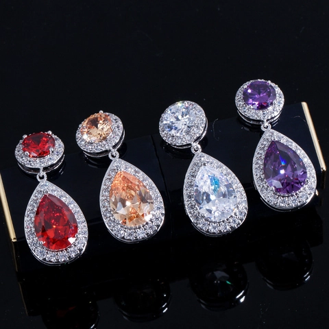 Elegant Teardrop Zirconia Drop Earrings For Women Copper Micro Pave Pear Shape Luxury Jewelry Gold Plated Dangle
