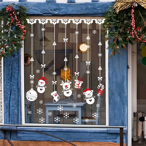 Weihnachts Fensterbilder Schneemann Rentier Schneeflocke PVC Statisch Haftende Aufkleber Für Glastür Schaufenster Deko