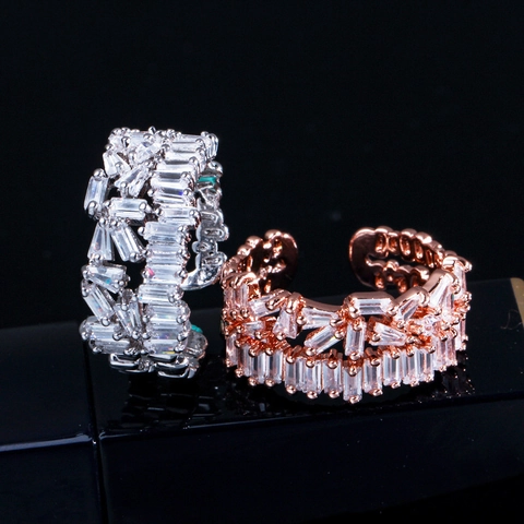 Luxury Adjustable Open Ring Copper With Square Zircon Micro Pave Elegant Jewelry For Women