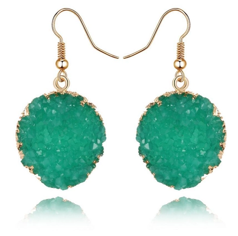 Runde Druzy Harz Hängeohrringe Für Damen Gold Umwickelt Imitation Stein Fischhaken Ohrschmuck Boho Stil