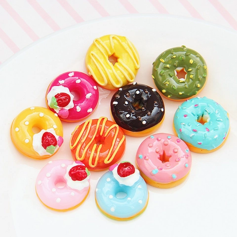 Simulation Donut Charms Resin Colorful Miniature Food Accessories For DIY Jewelry Hair Clip Phone Case Decoration Cabochon