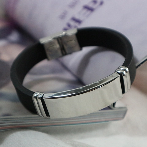 Bracelet En Silicone Pour Homme Minimaliste Avec Plaque ID En Acier Inoxydable Poli Bracelet Sport Réglable