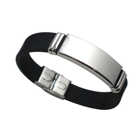 Bracelet En Silicone Pour Homme Minimaliste Avec Plaque ID En Acier Inoxydable Poli Bracelet Sport Réglable