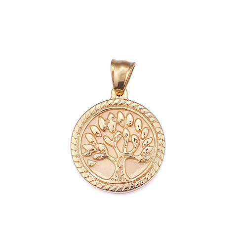 Lebensbaum Anhänger Halskette Edelstahl Vergoldet Rund Vintage Stil Schmuck Für Herren Und Damen