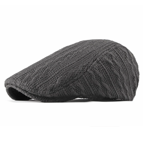 Knitted Flat Cap Winter Warm Cable Knit Ivy Cap Newsboy Hat For Men Women Adjustable Solid Color Retro Style