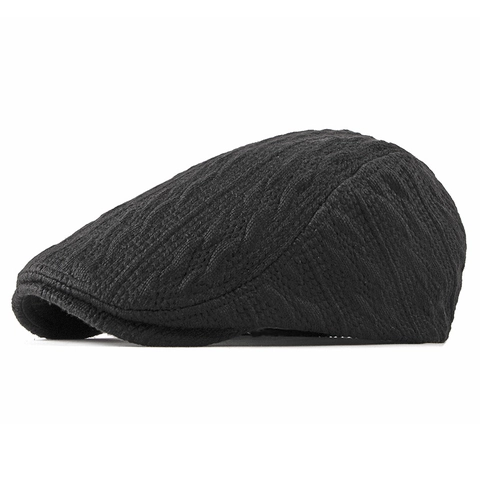 Knitted Flat Cap Winter Warm Cable Knit Ivy Cap Newsboy Hat For Men Women Adjustable Solid Color Retro Style