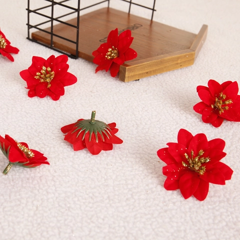 Künstliche Poinsettie Blumen Glitzer Stoff Weihnachtsbaum Kranz Dekoration Festliches Ornament Dekoration