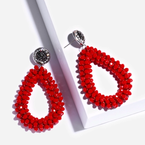 Teardrop Dangle Ohrringe Handgewebte Perlen Legierung Rhinestone Rundstecker Böhmisch Geometrisch Modeschmuck Damen