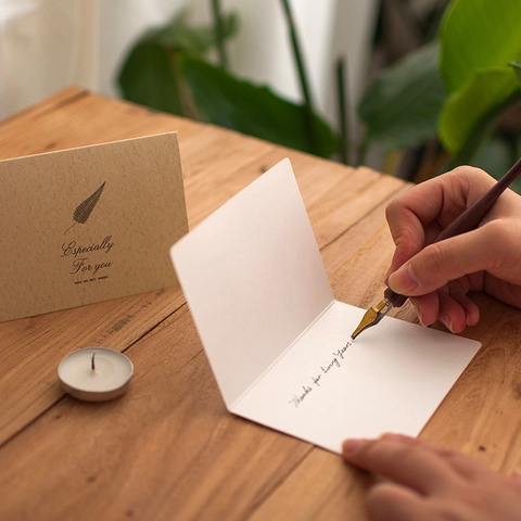 Wenskaart En Envelop Met Zegelsticker Retro Kraftpapier Botanisch Bloemen Vouwkaart Briefpapier