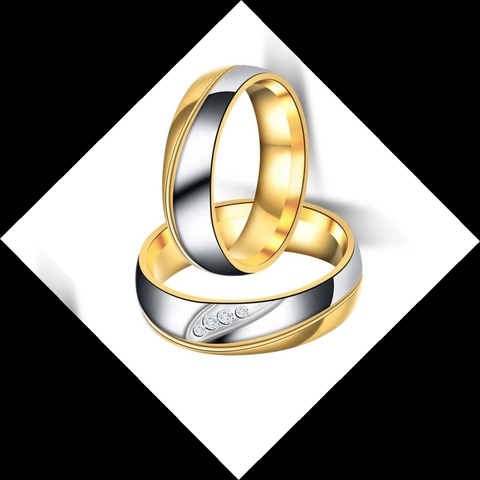 Stainless Steel Bicolor Rhinestone Couple Ring Minimalist Inlaid Band For Men Women Fashion Jewelry Anniversary Gift