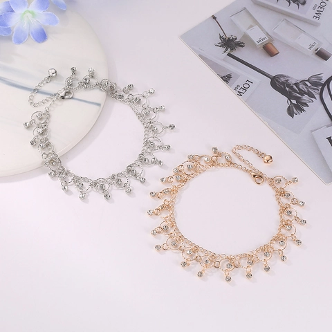 Rhinestone Tassel Anklet Alloy Multi Layered Beach Foot Chain Bohemian Fashion Jewelry For Women Adjustable