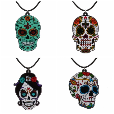 Collana Teschio Di Zucchero Acrilico Colorato Pendente Croce Fiore Messicano Giorno Dei Morti Halloween Gioielli Vintage