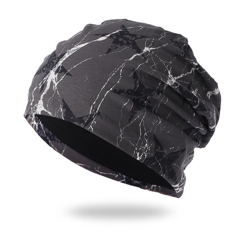 Gorro Beanie Slouchy Mezcla De Algodón Y Poliéster Patrón De Estrellas Textura De Mármol Fino Doble Capa Casual Streetwear Unisex