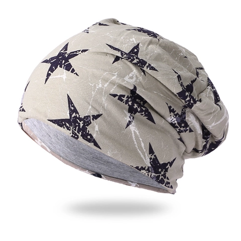 Gorro Beanie Slouchy Mezcla De Algodón Y Poliéster Patrón De Estrellas Textura De Mármol Fino Doble Capa Casual Streetwear Unisex