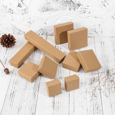 Jewelry Boxes Kraft Paper Cardboard Packaging Storage For Earring Ring Necklace Bracelet Vintage Classic With Sponge