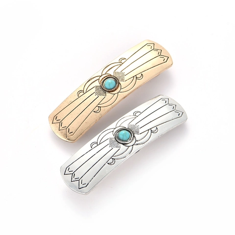 Retro Bohemian Legering Haarclip Met Turquoise Steen Geometrisch Gesneden Veerhaarspeld Voor Dames Etnische Stijl