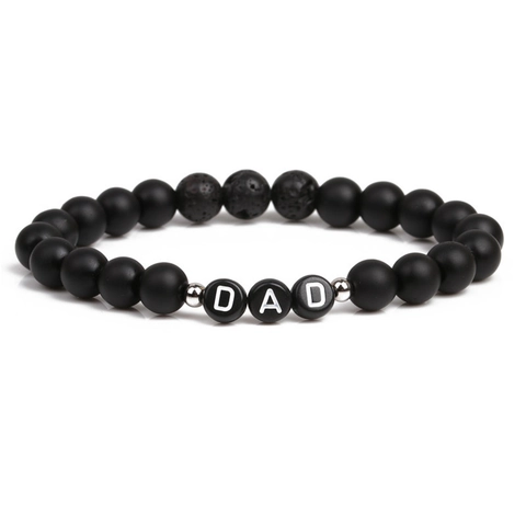Lava Stone White Turquoise Beaded Bracelet With DAD Letter Beads Natural Stone Elastic Men Father Gift