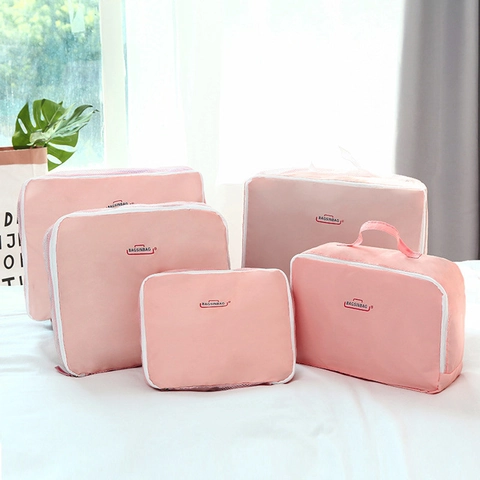 Travel Packing Cubes Polyester Waterproof Luggage Organizer Bags Breathable Mesh Clothing Storage Laundry Pouches Zippered