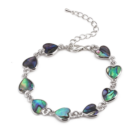 Abalone Shell Heart Butterfly Bracelet Iridescent Rainbow Alloy Silver Color Adjustable Boho Jewelry For Women