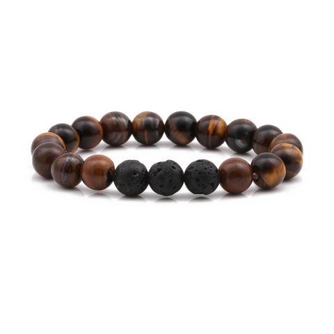 Natural Tiger Eye Stone Lava Stone Beaded Bracelet For Women Men Round Bead Elastic Rope Healing Energy Jewelry Hand Chain