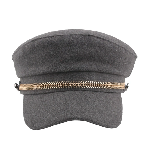 Cappello Da Marinaio Vintage In Lana Per Donna Con Catena In Metallo Dorato Retro Piatta Newsboy
