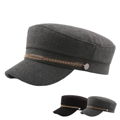Cappello Da Marinaio Vintage In Lana Per Donna Con Catena In Metallo Dorato Retro Piatta Newsboy
