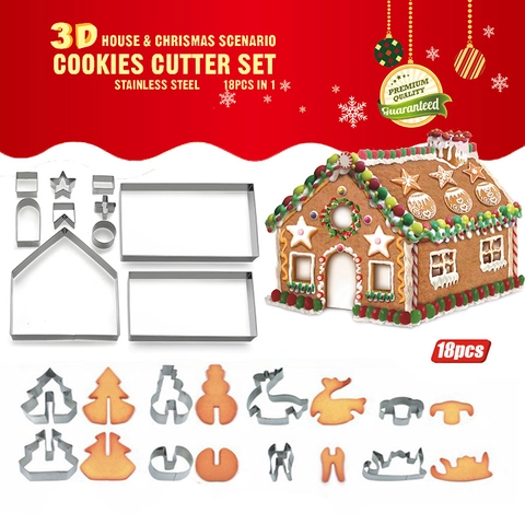 Navidad 3D Casa De Jengibre Cortadores De Galletas Acero Inoxidable Herramientas De Repostería Reno Muñeco De Nieve