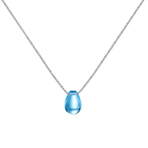 Simple Minimalist Water Drop Blue Artificial Crystal Pendant Necklace For Women Elegant Copper Silver Plated Box Chain Jewelry