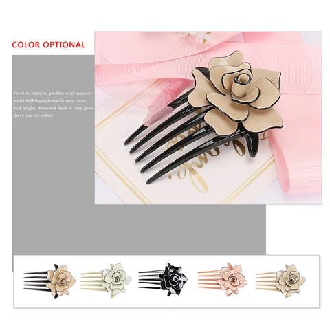 Large Rose Flower Hair Comb France Acetate Multi Teeth Handcrafted Elegant Retro Vintage Hairpin Headpiece For Women