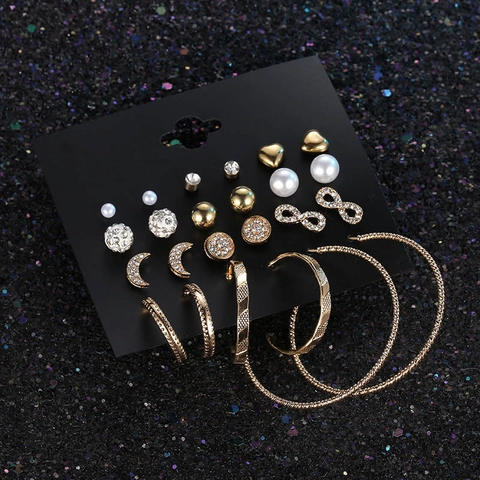 Pendientes De Aleación Con Diamantes De Imitación Perlas Artificiales Sintéticas Corazón Luna Estrella Botones Y Aros Para Mujer Joyería De Moda