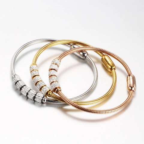 Modieuze Roestvrijstalen Slangenketting Armband Met Strass Kralen Magnetische Sluiting Elegante Sieraden Voor Dames