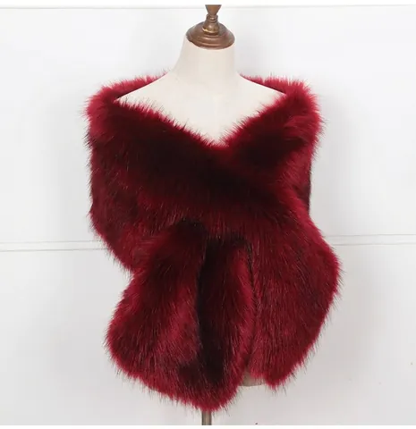 Damen Elegant Kunstfuchs Pelzschal Cape Dick Weich Plüsch Schal Für Hochzeit Bankett Abendkleid Brautstola Winter Warmer Schulterwärmer