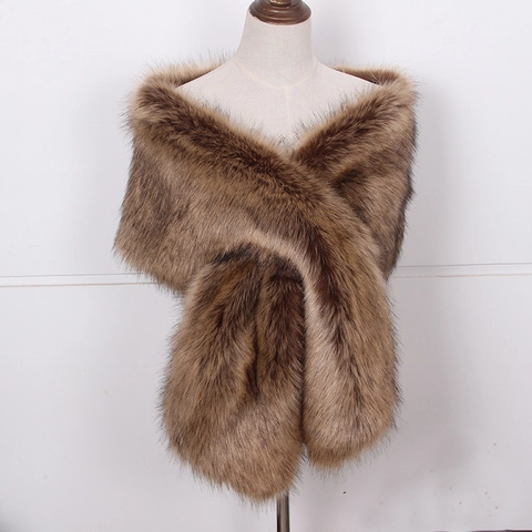 Damen Elegant Kunstfuchs Pelzschal Cape Dick Weich Plüsch Schal Für Hochzeit Bankett Abendkleid Brautstola Winter Warmer Schulterwärmer