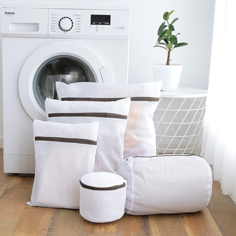 Filet De Lavage Maille Fine Fermeture Éclair Sac À Linge Pour Délicats Soutien Gorge Lingerie Pull Protection Machine À Laver Blanc