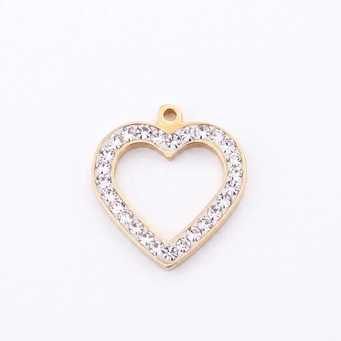 Hollow Heart Pendant Stainless Steel With Rhinestones Gold Plated DIY Accessory For Necklace Phone Chain