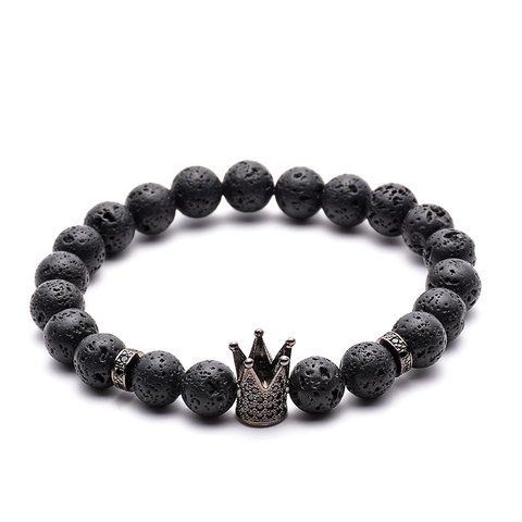 Naturstein Lava Armband Kupfer Krone Zirkonia Einlage Diffusor Energie Perlen Schmuck Für Herren Und Damen