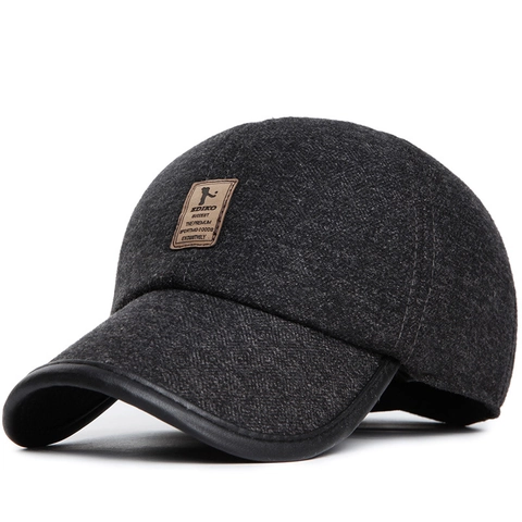 Gorra De Béisbol De Invierno Hombre Lana Cálida Orejeras Ribete De Cuero Sombrero Exterior Ajustable