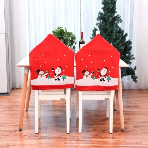 Christmas Dining Chair Covers Non Woven Fabric Santa Claus Snowman Patterns Red Hat Style Holiday Home Party Decoration