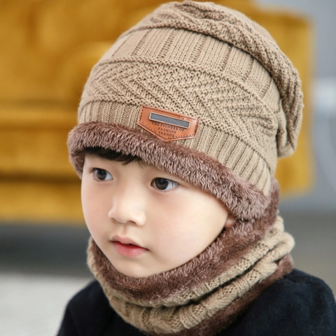 Winter Warm Knit Beanie Hat And Neck Warmer Fleece Lined Thick Outdoor Thermal Skull Cap For Adults Kids