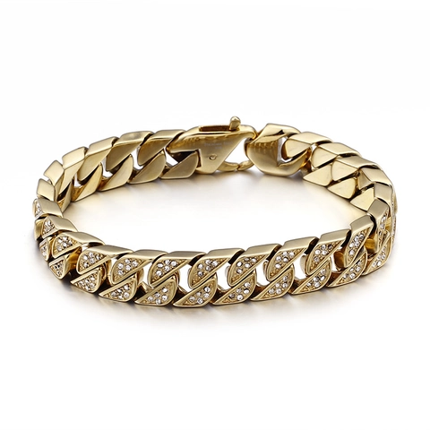 Herren Hip Hop Iced Out Panzerkette Halskette Und Armband Edelstahl Mit Strasssteinen Besetzt Schmuck